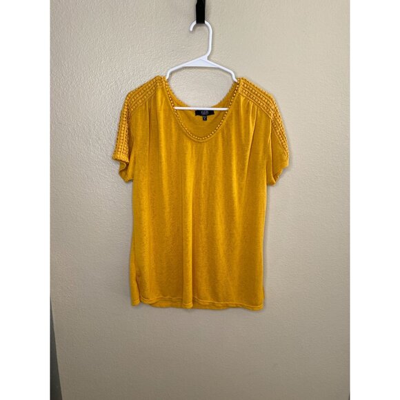 Modern Canvas Womens Mustard Yellow Crochet Sleeve T-Shirt XL Modal Polyester - Picture 1 of 6